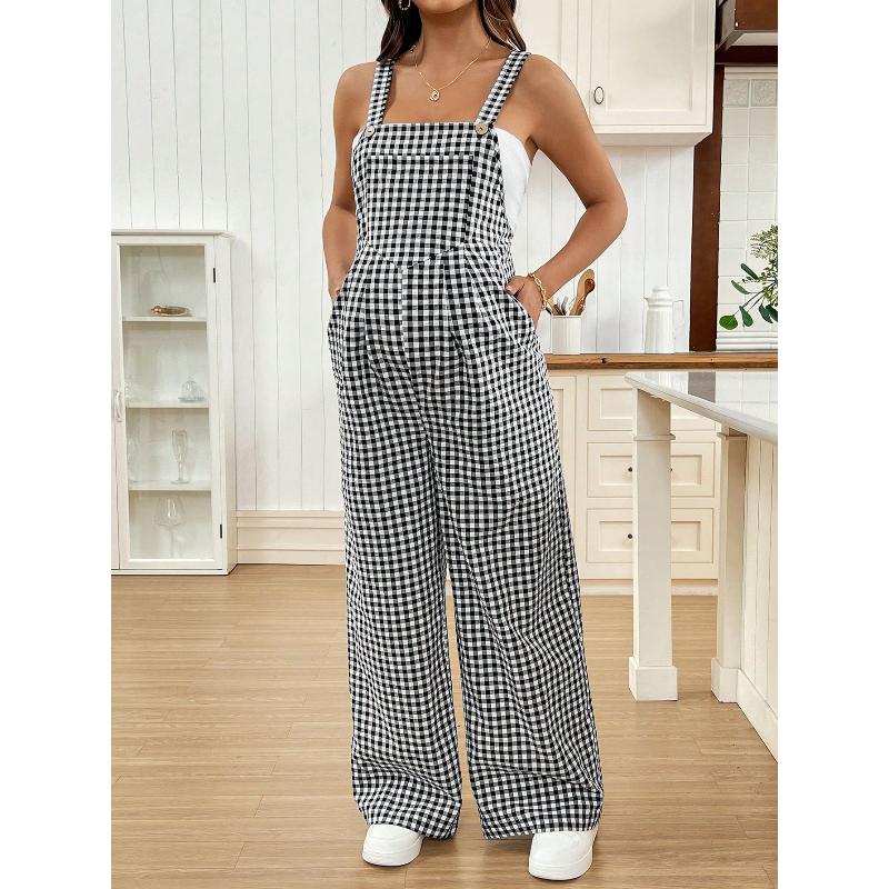 Umstandsoverall Frühling Herbst Lässig Karierter Jumpsuit Locker geschnitten Locker und bequem Umstandsoverall