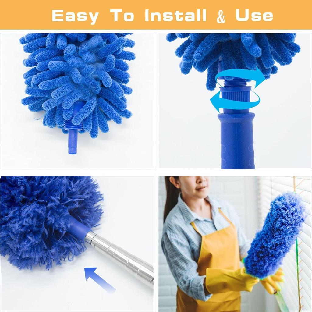 Professional Microfibre Dusters for Cleaning - Extendable 30-81" Cobweb Remover Kit Bendable Design for High Ceilings
