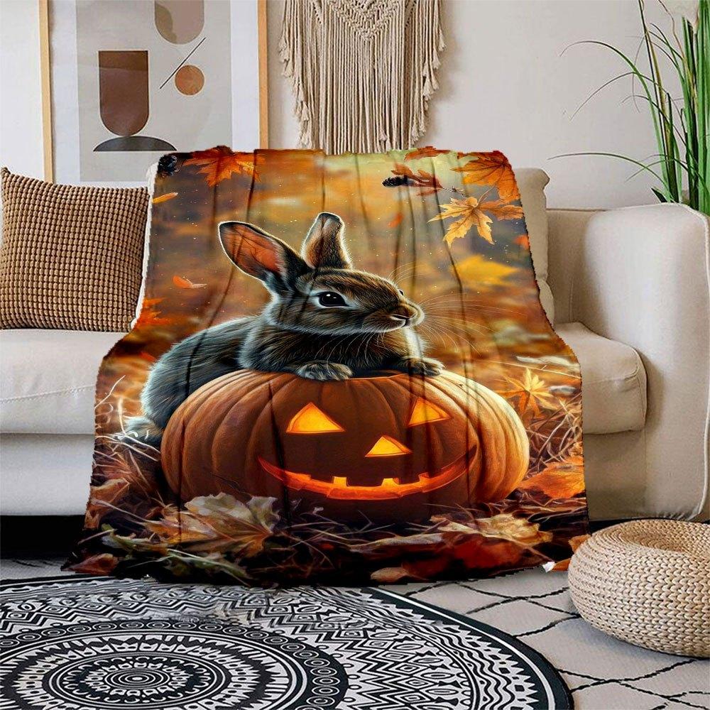 

Halloween Pumpkin Bunny Decor Blanket Flannel Throw Blanket for Sofa, Bed, Travel, Camping, Office 100x150cm