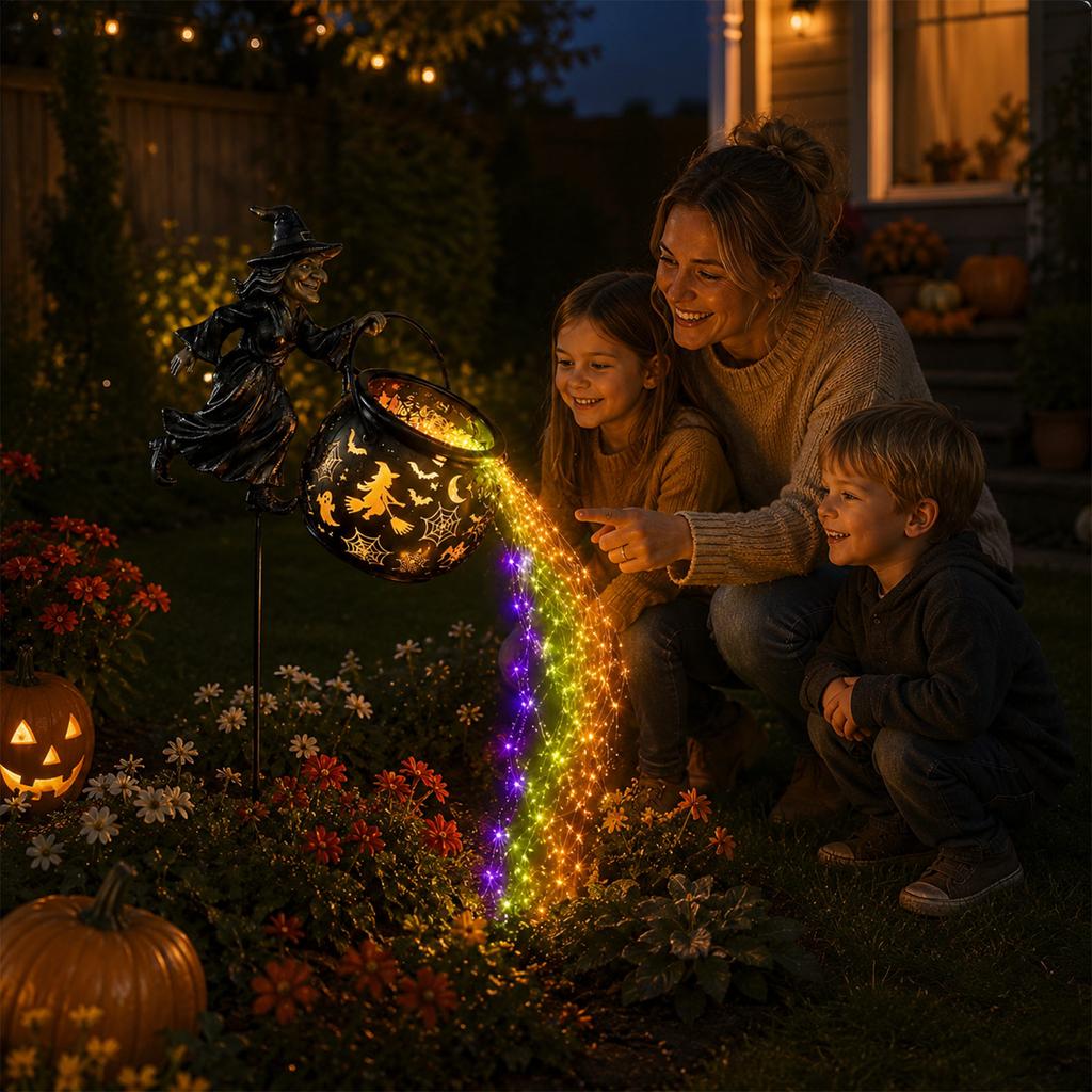 Lanterne de Jardin Chaudron de Sorcière avec Effet Luminescent pour Halloween et Décor Extérieur