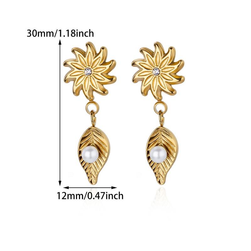 

New wind gold stainless steel flower leaf series stud earrings gold simple premium earrings retro