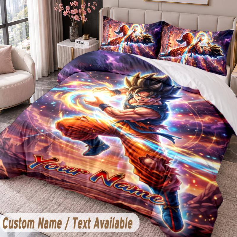 Custom Name Text 3Pcs Bedding Set Dragon Ball Duvet Cover And Two Pillowcases