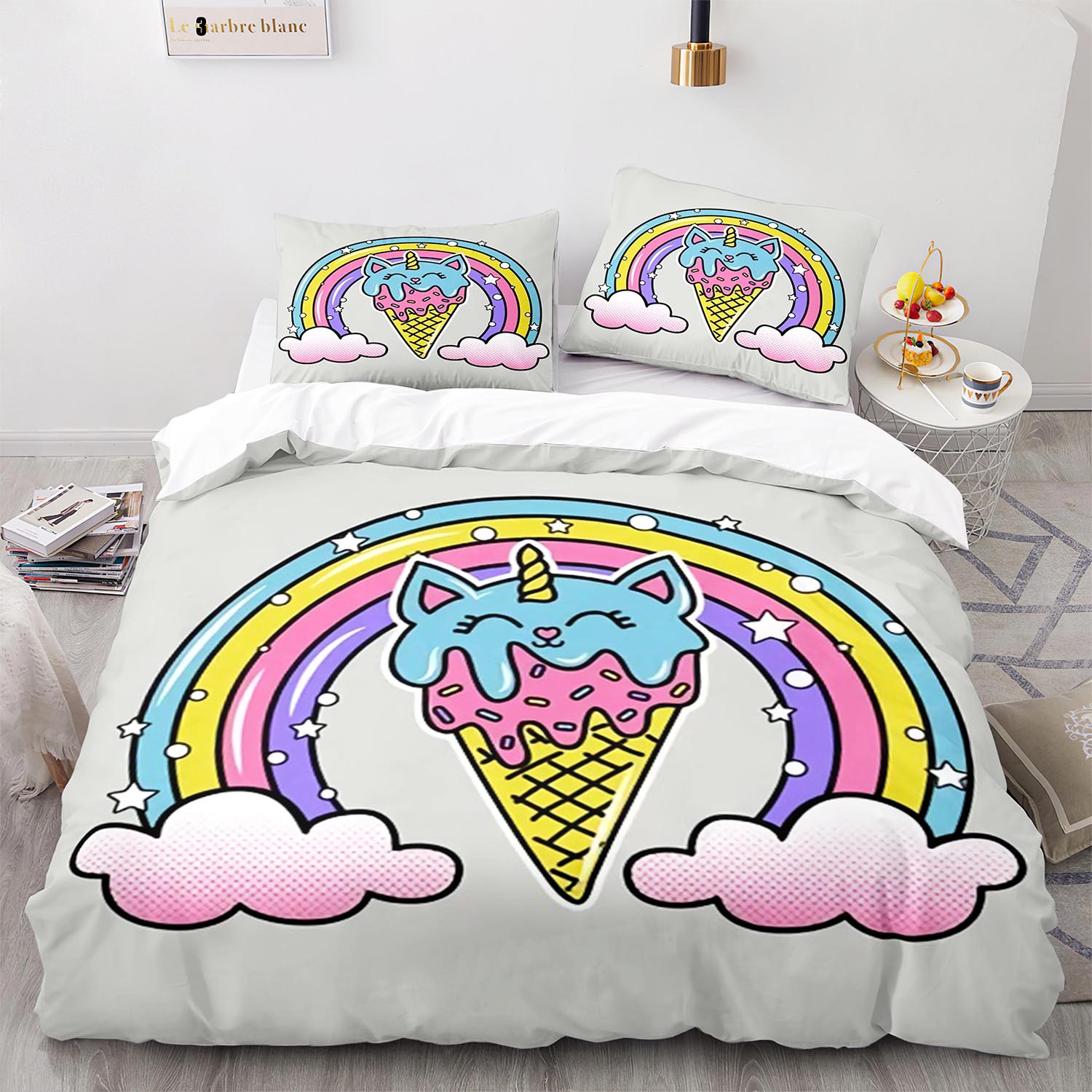 

Comforter Rainbow Cat Bedding Set Single Twin Full Queen King Size Kawaii Girl Bed Set Aldult Kid Bedroom s 3D Print 013 Comforter (quilt)-EU Single(135*200cm)3pcs