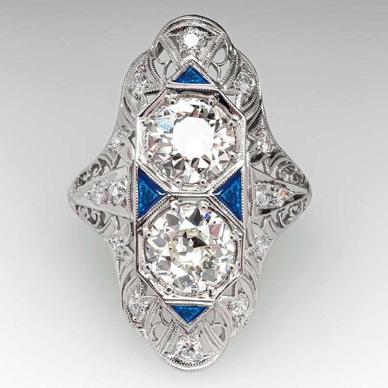 Huitan Inele Vintage pentru Femei Email Albastru Lucrate Manual Inele de Deget Petrecere Aniversară Inele Elegante de Lux pentru Doamne Cadou Fantezist pentru Mamă