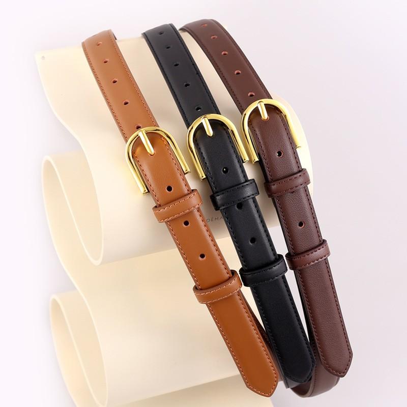 Womens Genuine Leather Belt With Metal Buckle Slim Waistband Jeans Office Casual Style