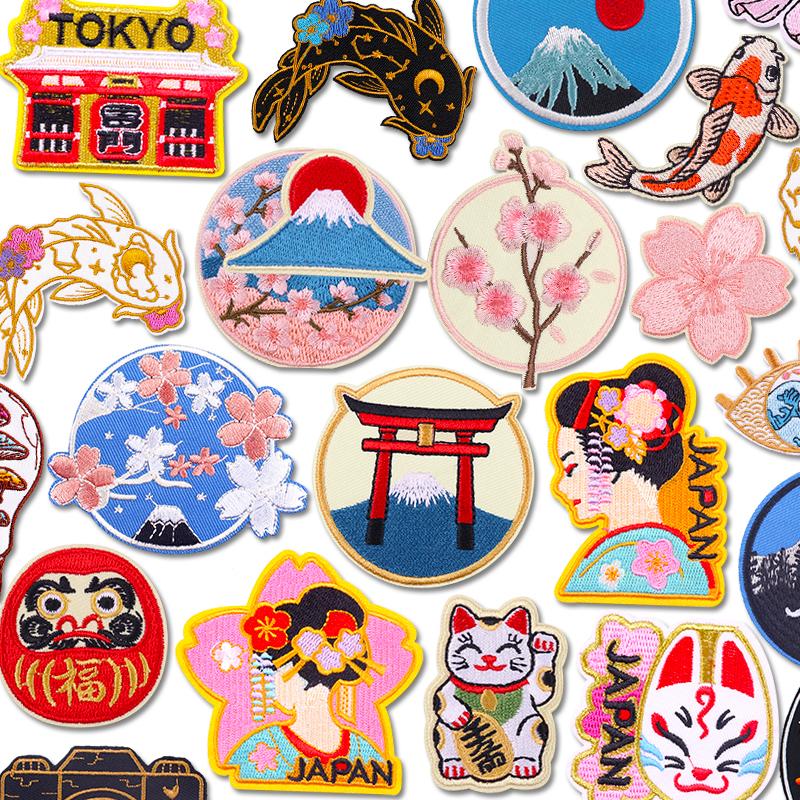 Cherry Blossoms Mount Fuji Patch Cartoon Japan Anime Embroidered Patch Iron On Patches For Clothing Thermoadhesive Patches DIY