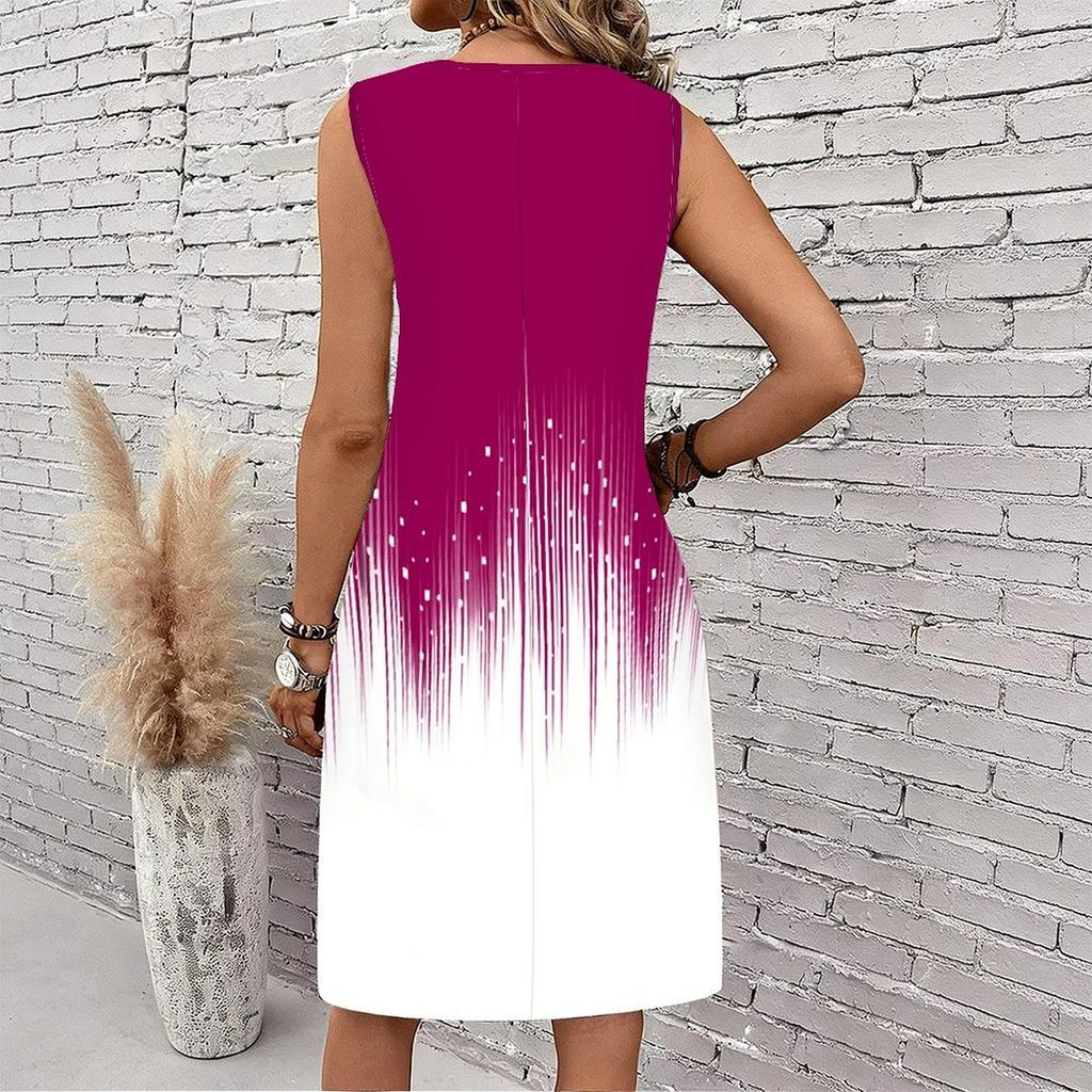 Plus Size V Neck Sleeveless Dress Green Valley Waterfall Painting Print For Country Hiking Journey