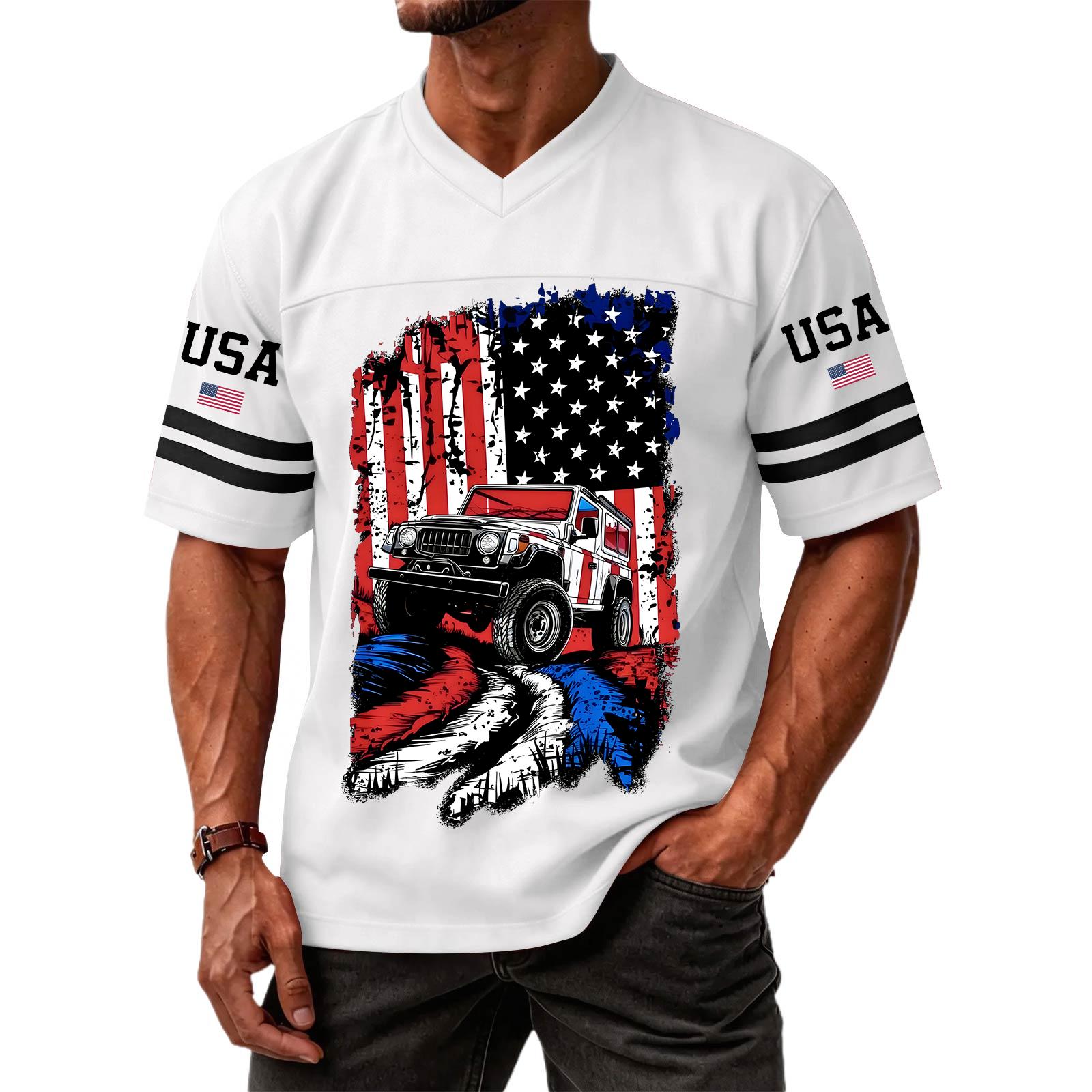 

Men s Casual Fashion V-Neck Independence Day Print Short Sleeve Sports T-Shirt Top XL білий
