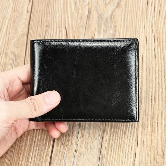 Men Faux Leather Wallet Large Capacity Bi-fold Short Wallet Vintage Minimalist Business Casual Credit Card Holder Front Pocket Wallet