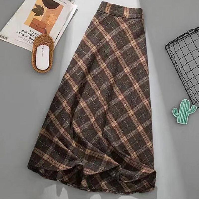 Damska Spódnica Plaidowa z Wysokim Stanem Spódnica Trapezowa Plus Size Casual Elegancka Długa Zwiewna Spódnica Maxi