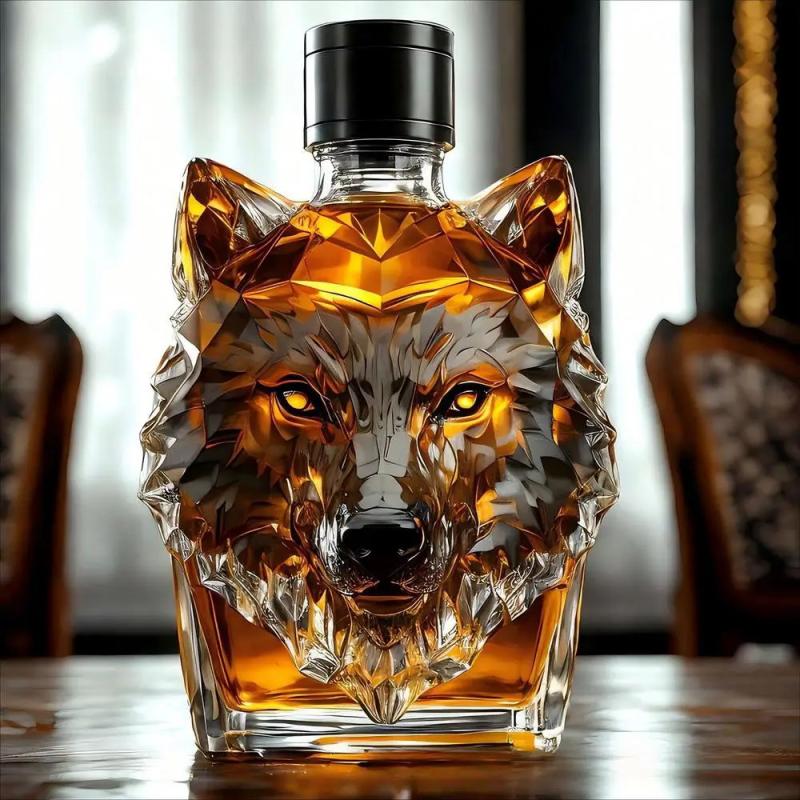 Whiskygläser Wolfsskulptur Weinglas Ästhetisch Sammelbar Wolfsmotiv Glasflasche Für Cocktail Whisky Reise