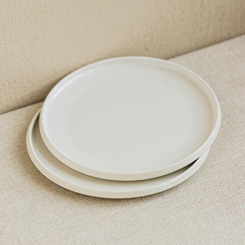 Solid Color Folded Round Plate, Minimalist Ceramic Plate, Household Plate, Vegetable Plate, Restaurant Tableware Plate, Western Plate, Steak Plate.