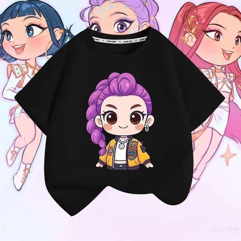 School Girls Pink Purple Sumer T-shirt Outdoor Leisure Anime Girl Clothes Summer Tee Tops