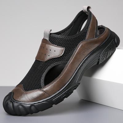 2025 Summer New Men's Mesh Casual Leather Shoes Men's Handmade Online Hollow Breathable Leather Men's Shoes 5008