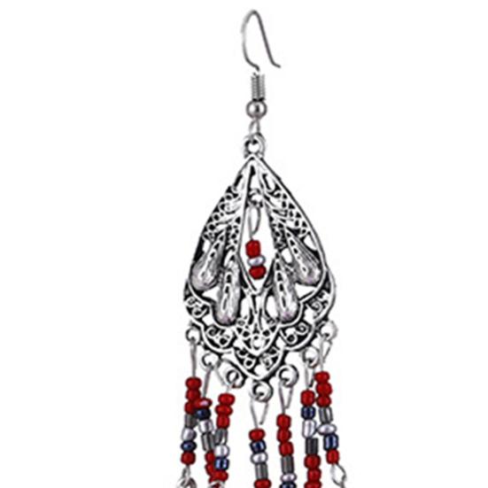 1 Pair Lady Earrings Bohemia Style Tassel Feather Ethnic Drop Earrings for Daily Wear