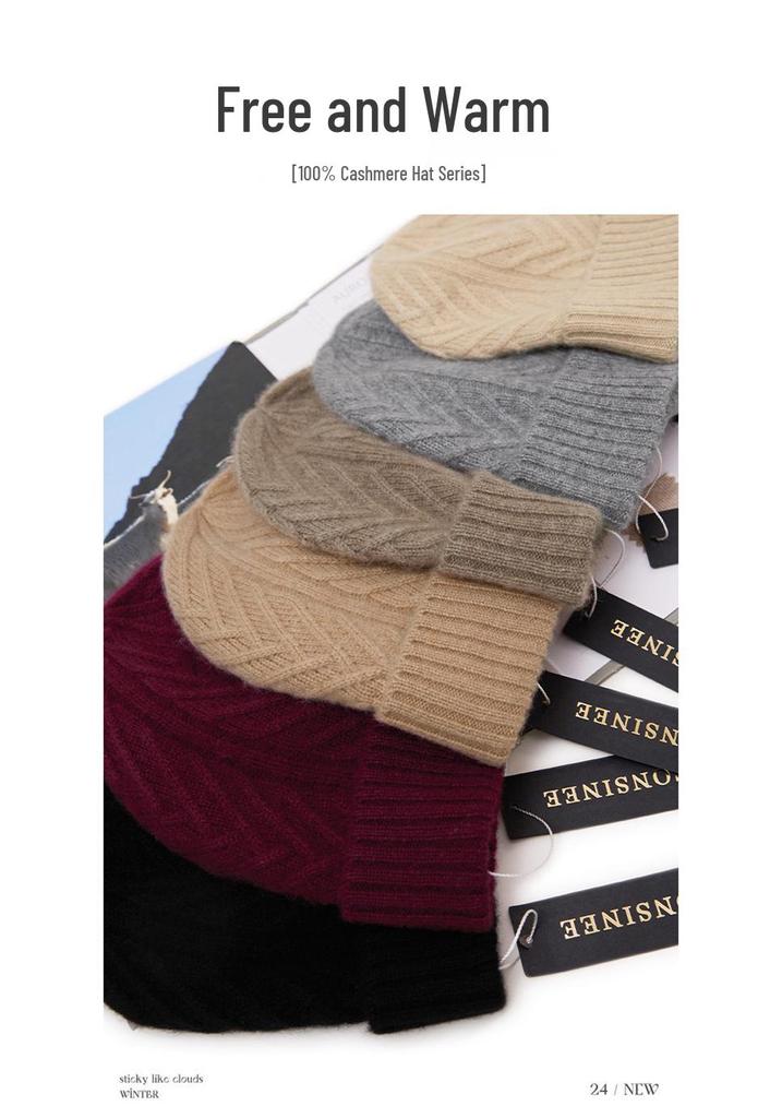 Kang Sai Ni Women's 100% Pure Cashmere Knitted Hat – Warm, Thick, and Perfect for Autumn/Winter Outdoors.
