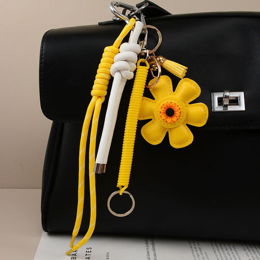 Exquisite PU Leather Sunflower Pendant Creativity Woven Rope Tassel Design Bag Hanging Piece Madam Accessories A274 Bag Charm
