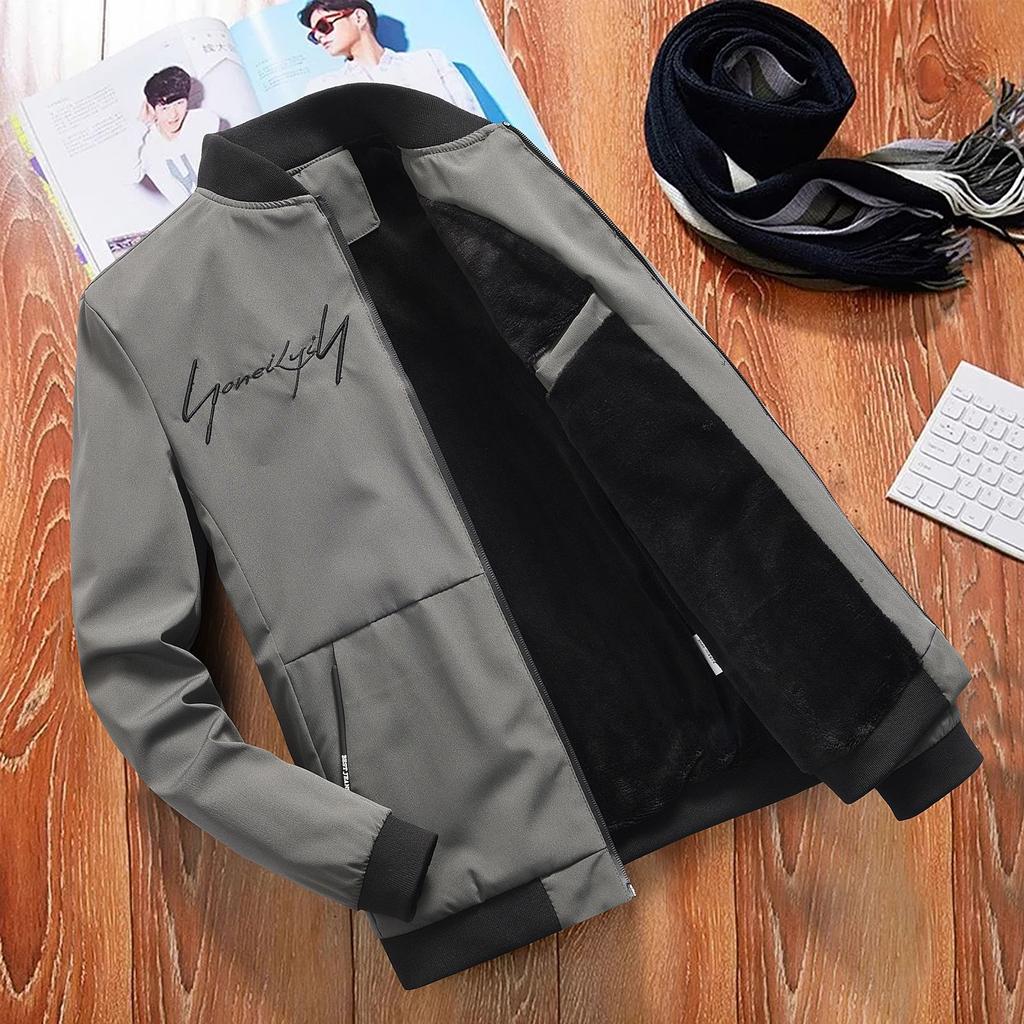 Men's Outdoor Windproof Jacket Winter Plus Size Thickened Warm Jacket Zipper Baseball Suit Letter Print Top