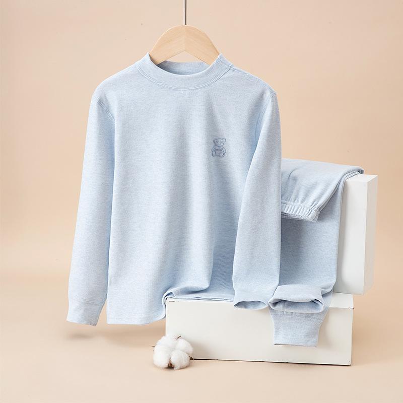Children's Warm Autumn/Winter Underwear Set for Medium and Large Kids – Cozy Brushed Cotton Top & Trousers, Unisex, Thickened Two-Piece Set