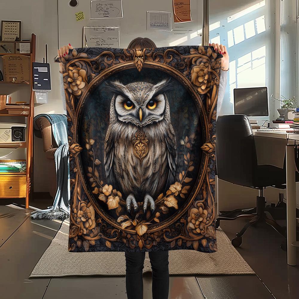 Vintage Patterned Owl Print Flannel Blanket, High quality Comfortable for All Seasons, Home Decor, Warmth and Comfort