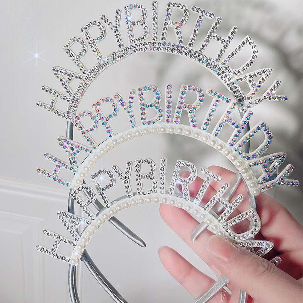 Birthday Decoration Rhinestone Crown Birthday Hair Hoop Female Jewelry Happy Birthday Headband