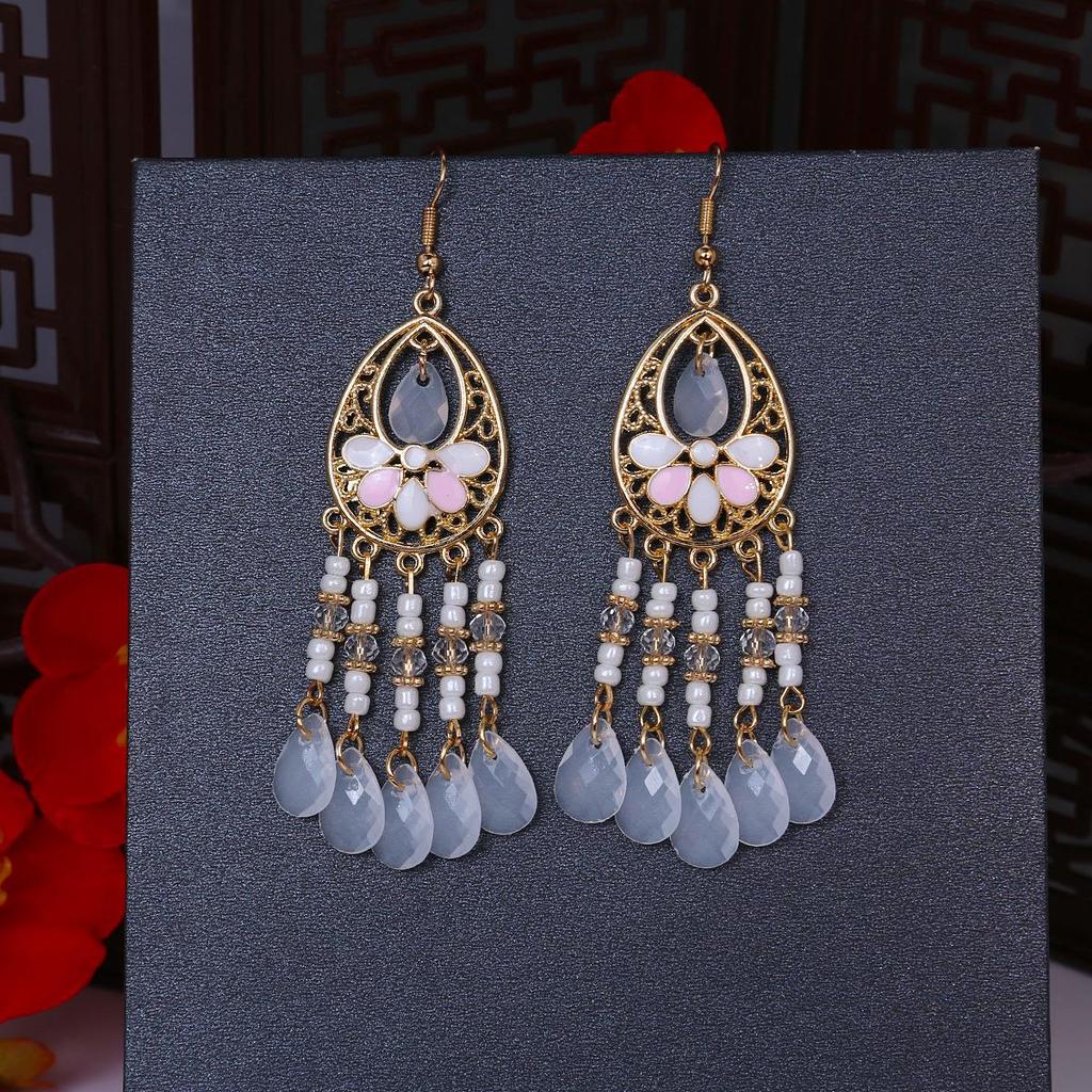 Brincos Boêmios de Borla Gota de Água: Estilo Étnico Retrô com Miçangas de Arroz Coloridas para Mulheres