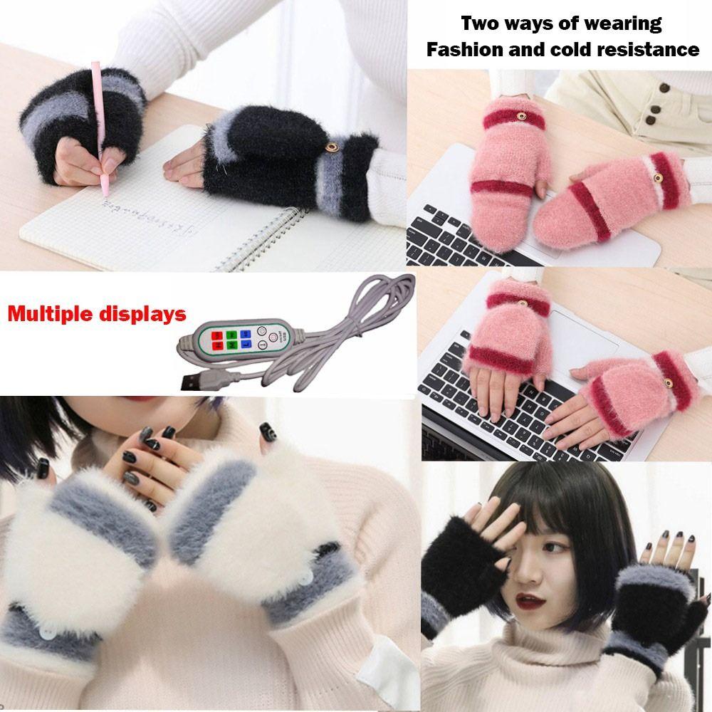 

Регулируемые двухсторонние нагревательные перчатки USB с клапаном на половину пальца, имитация норкового флиса, нагревательные перчатки