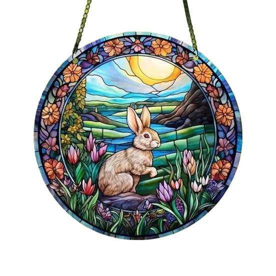 Easter Bunny Suncatcher 2D Acrylic Rabbit Eggs Window Hanging Ornament for Indoor Outdoor Home Garden Decor Housewarming Gifts for Women