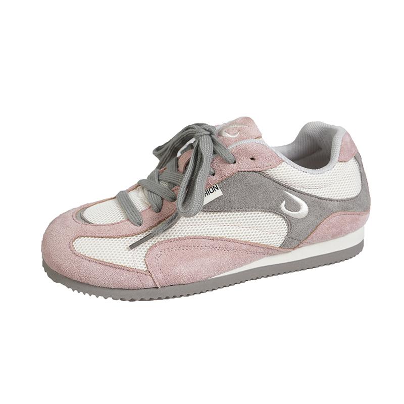 Fashion Mesh Breathable Casual Flats Women Summer New Round Toe Spliced Front Lace-Up Soft Sole Versatile Retro Fishnet Single Shoes