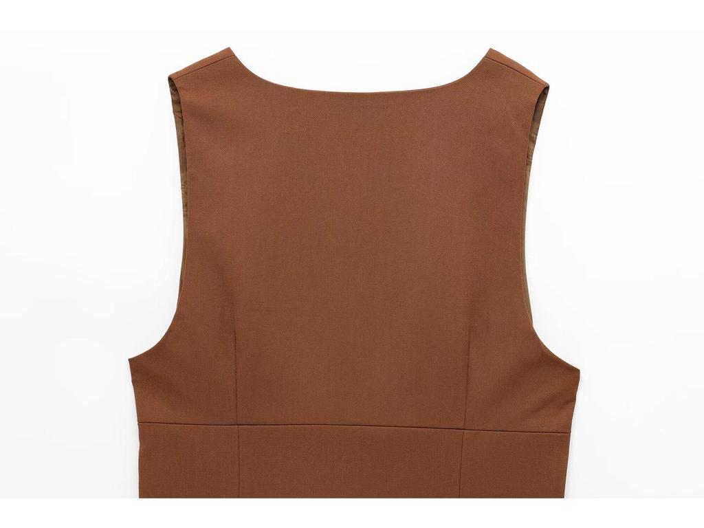 2025 Spring V-Neck Sleeveless Vest Top + A-Line Midi Skirt: European & American Style