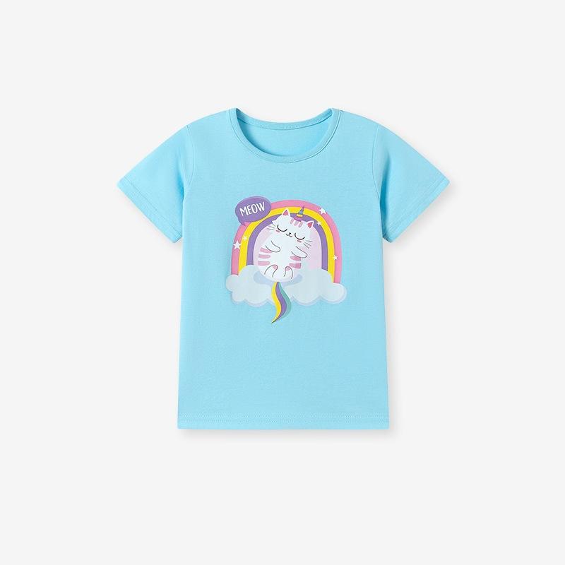 Girls Summer Short Sleeve Cartoon T Shirt Lightweight Cute Top for Toddlers and Kids 90