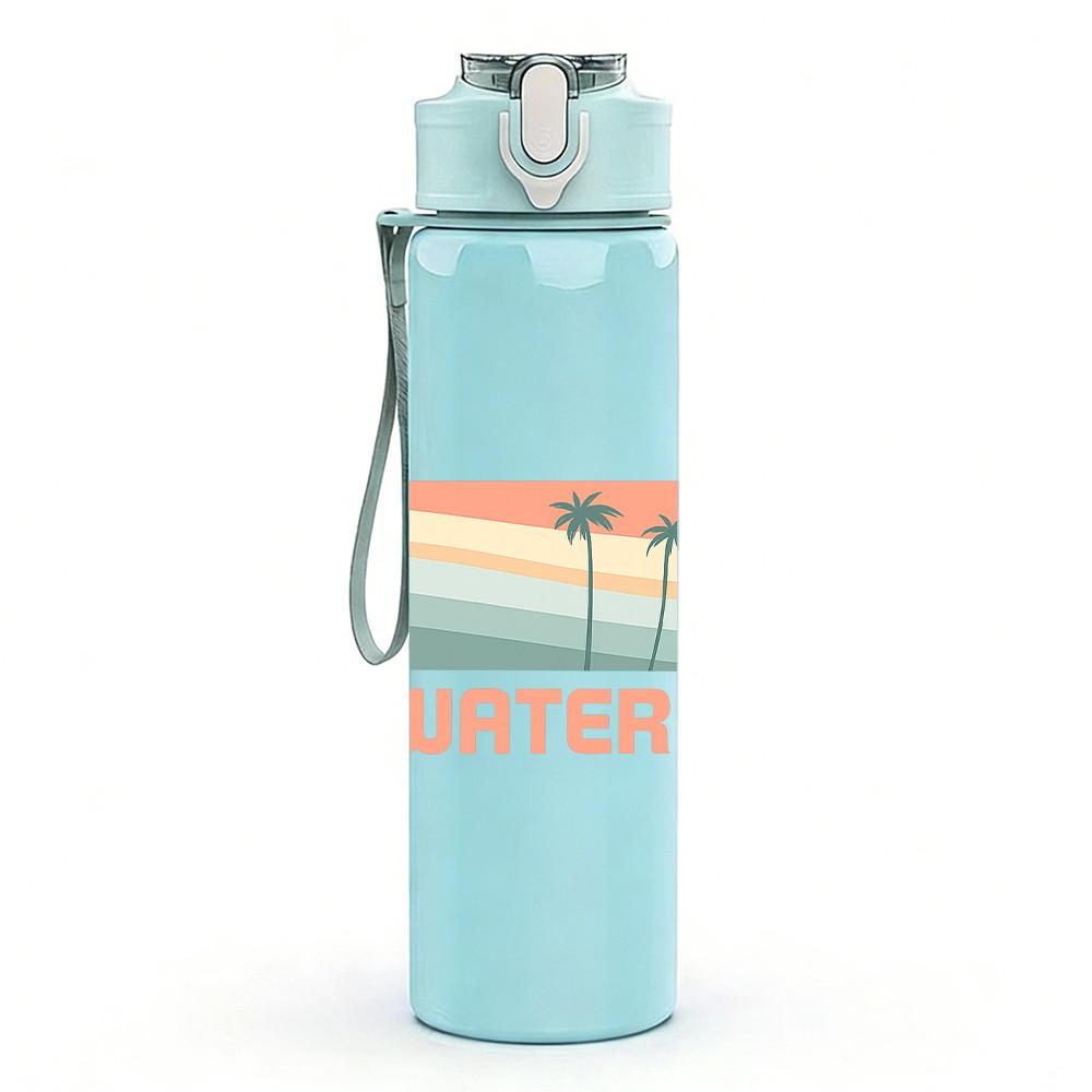 1PC Saltwater Soul Retro Beach Print 750ml Color Plastic Sports Water Bottle Leakproof Flip Straw Lid Suitable for Sports Office Home Use