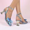New Women's Square Head Bow One-line Buckle High-heeled Sandals