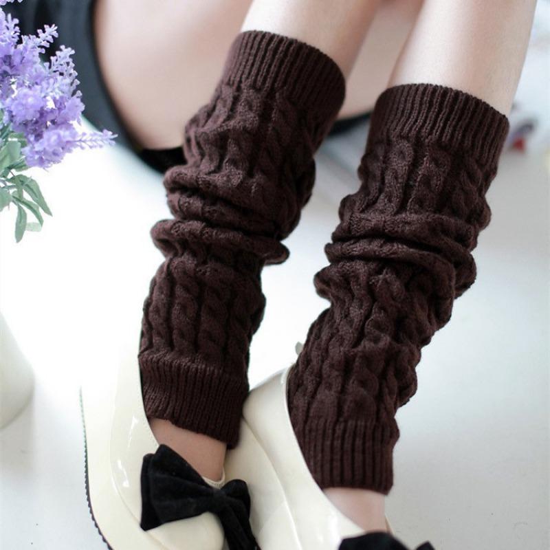 New JK Lolita Y2k Solid Color Leg Warmers Women Hollowed Out Foot Heel Warm Knitted Knee High Socks Legging Gaiters Cover