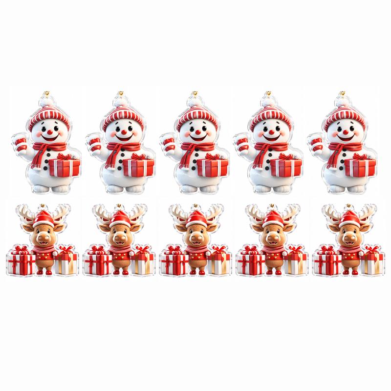 Christmas Tree Hanging Ornaments Acrylic Snowman Santa Elk Pendant Xmas Home Party Decor Holiday Gift Decoration Supplies