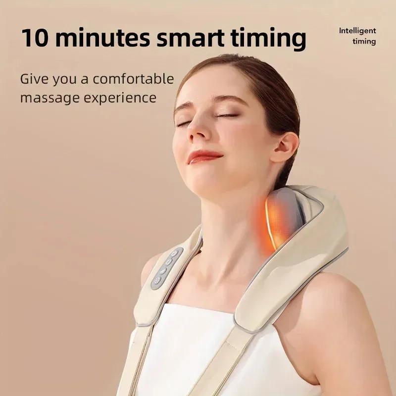 2025 New Wireless Neck & Back Massager Kneading Pillow for Shoulders Trapezius and Cervical Relief Portable Massage Shawl