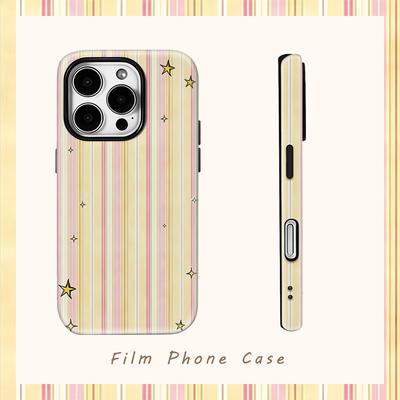 Pastel Star Stripe Phone Case for IPhone 17AIR 16E 16 15 14 13 12 11 17 Pro Max Plus Double-layer Back Cover