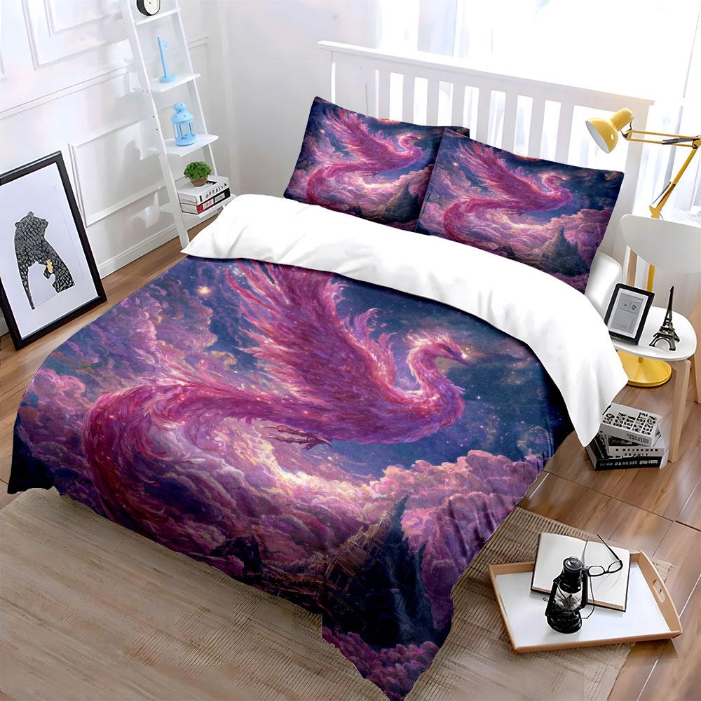 Fantasy Phoenix Art Decor Set Bedding Set With 1 Duvet Cover 2 Pillowcases Single Double King Queen, Gift