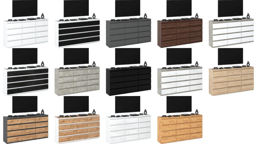Chest of Drawers 12 Drawers Cabinet “HIT” 84 Sonoma Oak / Matte White