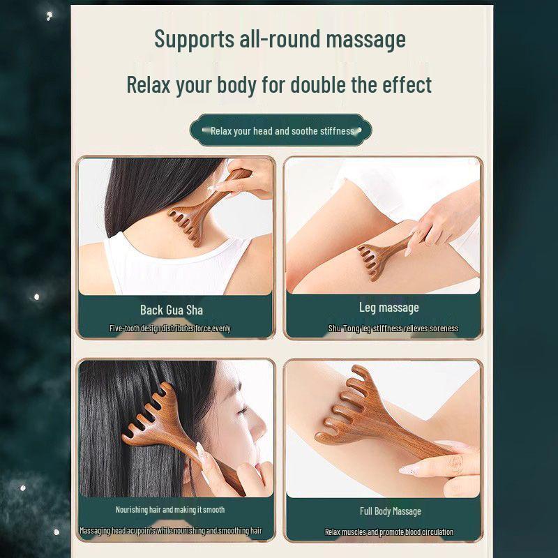 Five-Claw Sandalwood Head Massage Comb: Meridian Therapy Tool for Scalp Lymphatic Dredging and Care