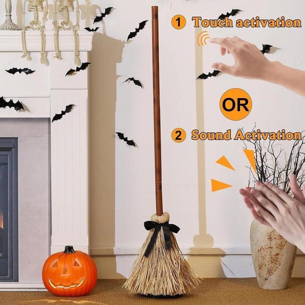 Halloweenowy unoszący się miotła wiedźmy Straszne dźwięki Tańcząca miotła Nawiedzona tańcząca miotła Ruchome czary Halloweenowa miotła Dekoracja