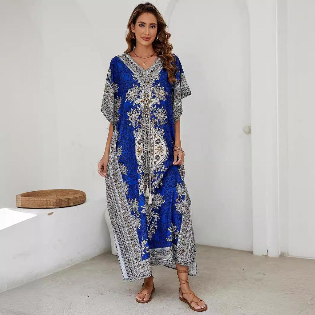 Real Shot Sanya Seaside Vacation Bohemian Beach Skirt Exotic Loose Bikini Anti-sun Blouse