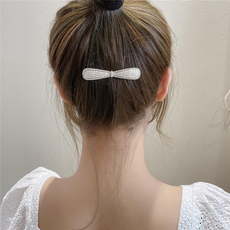 Korean Rhinestone Pearl Bow Hair Clip - Cute Retro Style Headwear for Women & Girls