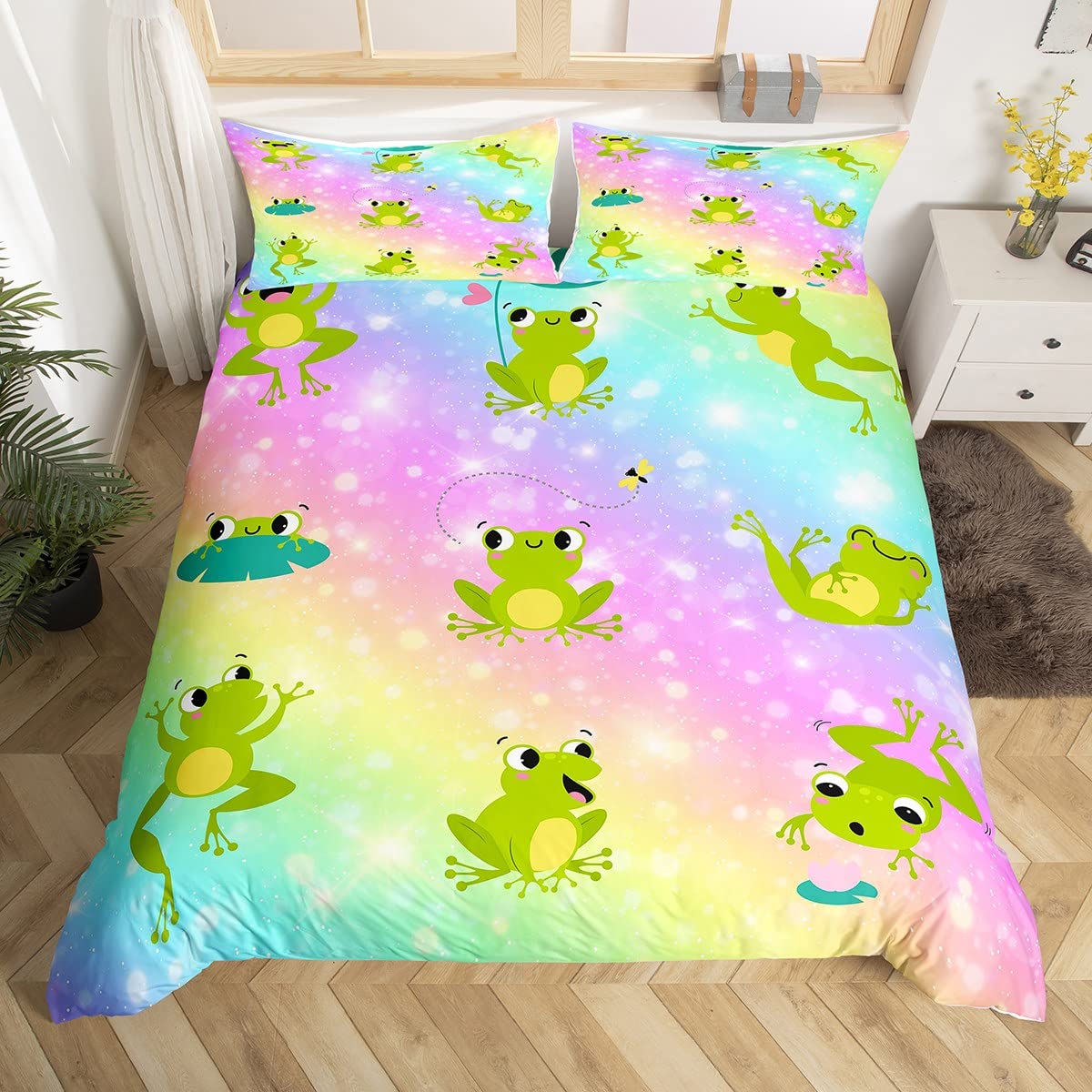 

Cartoon Frog Duvet Cover Reptile Animal Theme Bedding Set Microfiber Quilt Cover Twin Queen For Boys Girl Teen Room Dorm Decor EU Single(135x200cm)