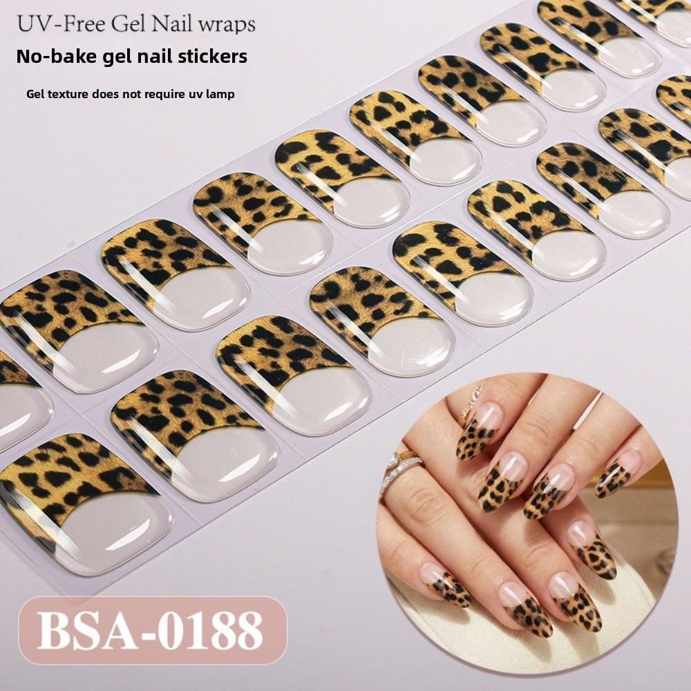 22Strips Semi-Cured Nail Wraps Long Lasting Semi Cured UV Nail Sticker Full Cover French White Edge Gel Nail Stickers
