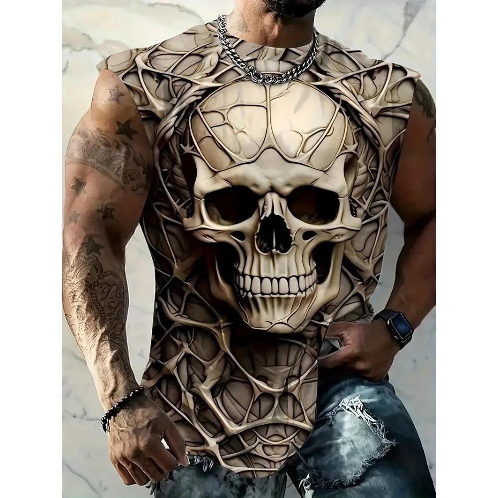 3D Creative Retro Motorcycle Print Outdoor T-shirt Sports Style Casual Breathable Round Neck Four-season Fitness Men's Vest