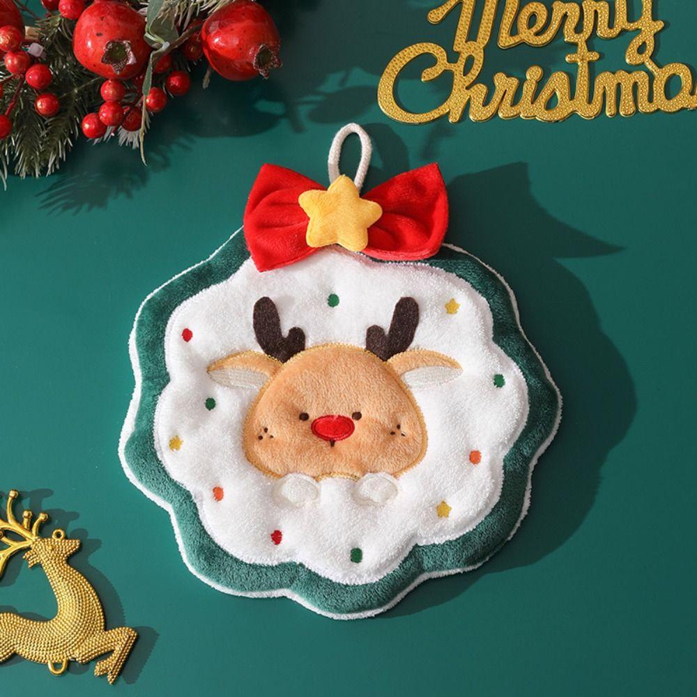 Thickened Christmas Hanging Hand Towels Cartoon Plush Hand Towel  Home Bathroom Kitchen Decor