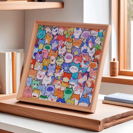 Cartoon Katze Holz Malpuzzle Set mit Fotorahmen Filzstiften DIY Handbemalt Unregelmäßiges Puzzlespiel Spielzeug Dekoration Ornament
