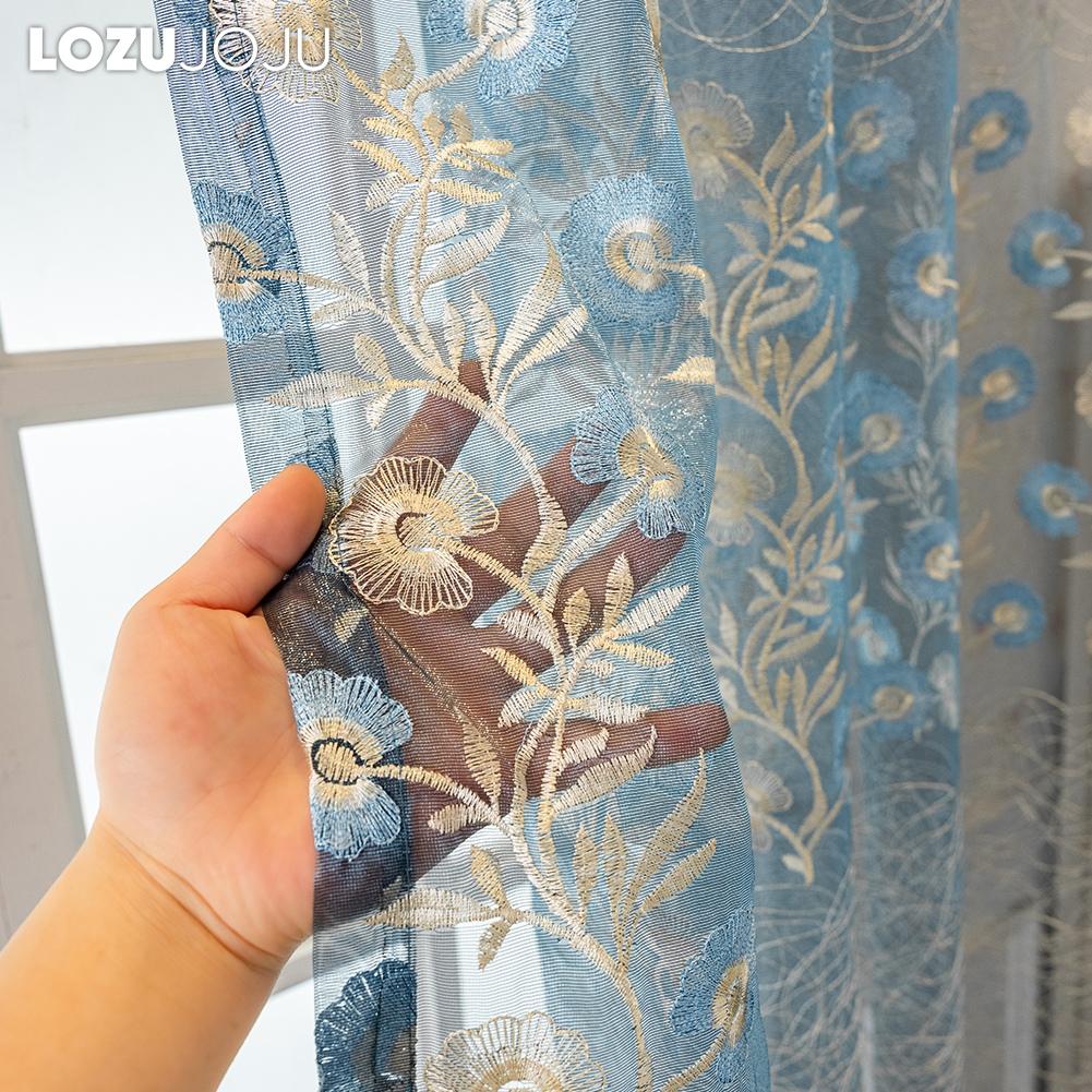 1 Stück LOZUJOJU Ländliche Blumenstickerei Transparente Vorhänge, Wellen-Spitzen-Netz-Fenstervorhänge für Wohnzimmer Schlafzimmer Balkonfenster Heimdekoration