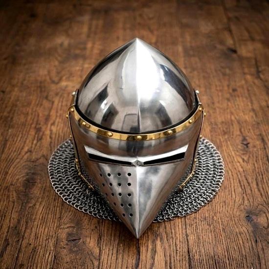 Handmade Steel Knight Helmet With Chainmail Aventail, Gothic Crusader Armor Replica
